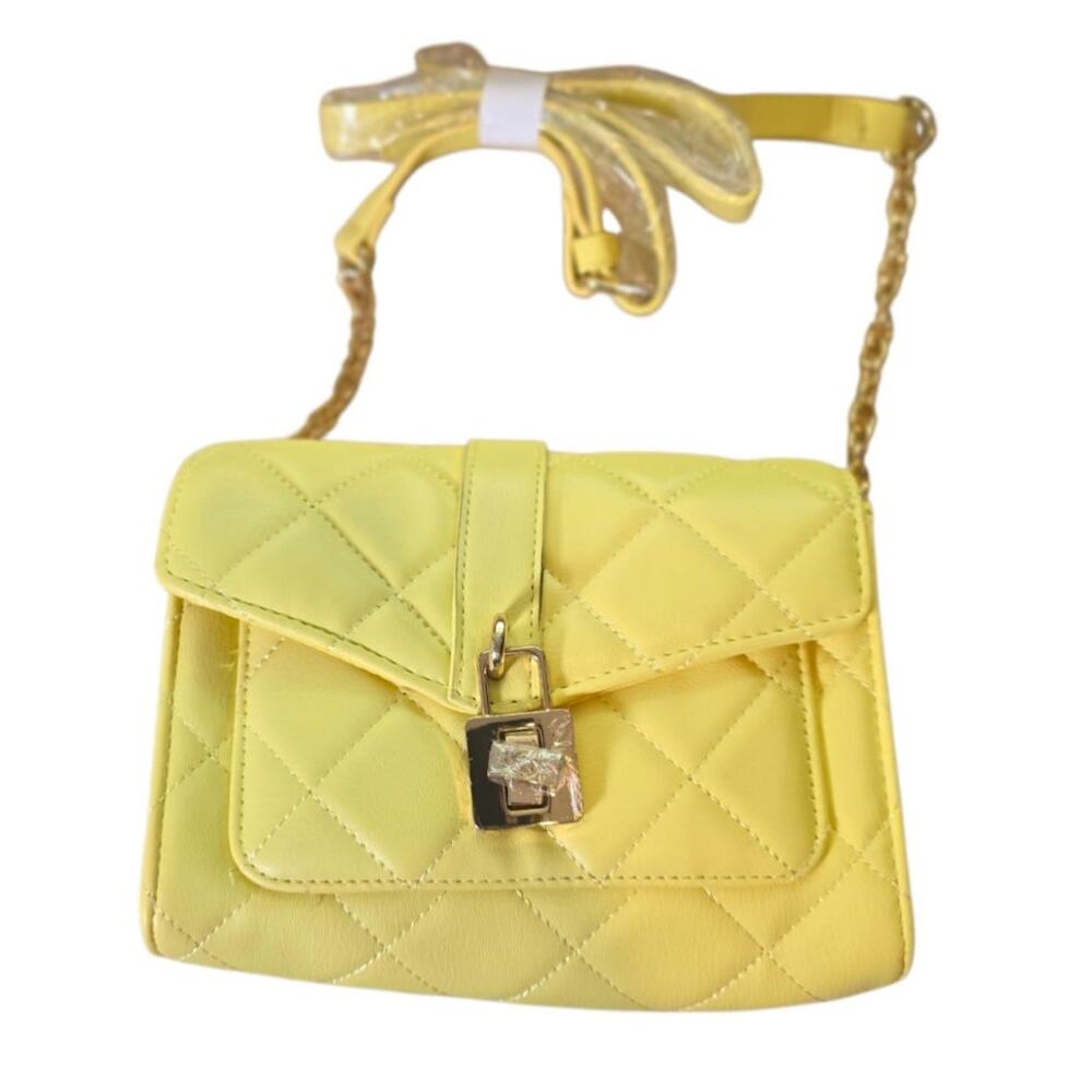 NWT bebe Kellen Lemon Yellow Quilted Crossbody Purse Gold Chain Strap